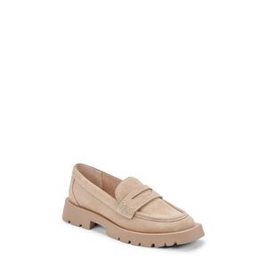 DOLCE VITA Womens Beige Elias Toe Block Heel Slip On Leather Heeled Loafers 9.5